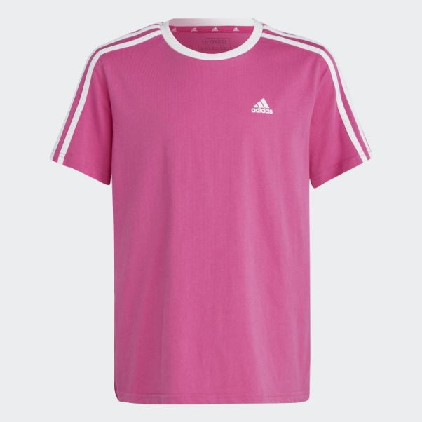 Adidas Fuchsia Essentials T-shirt Boyfriend Coupe Ample En Coton à 3 Bandes
