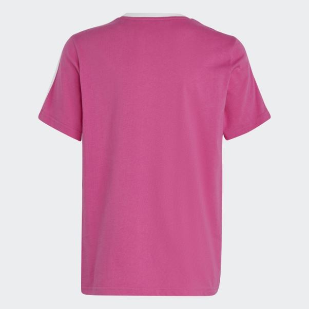 Adidas Fuchsia Essentials T-shirt Boyfriend Coupe Ample En Coton à 3 Bandes