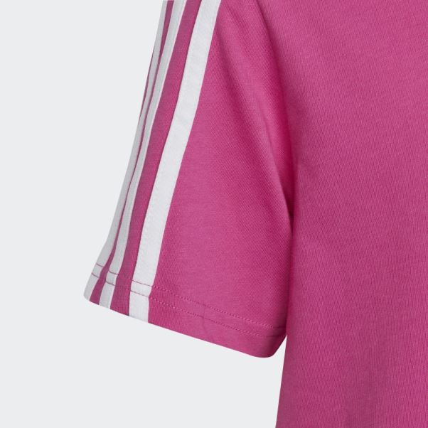 Adidas Fuchsia Essentials T-shirt Boyfriend Coupe Ample En Coton à 3 Bandes