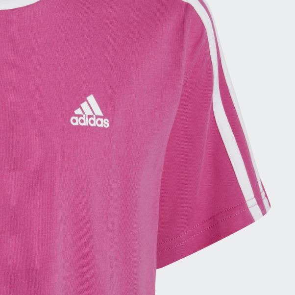 Adidas Fuchsia Essentials T-shirt Boyfriend Coupe Ample En Coton à 3 Bandes