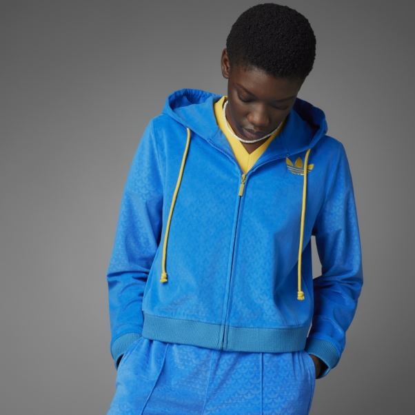 Adidas Adicolor Heritage Now Sweat à Capuche Zippé En Velours Oiseau Bleu