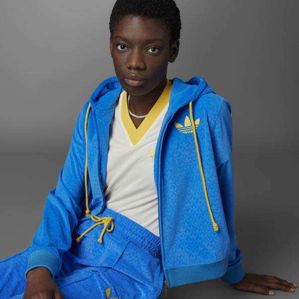 Oiseau Bleu Adicolor Heritage Now Sweat à Capuche Zippé En Velours Adidas