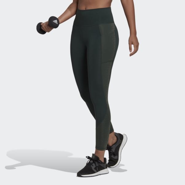 Legging Adidas Optime Training Brillant Sur Toute La Longueur Vert