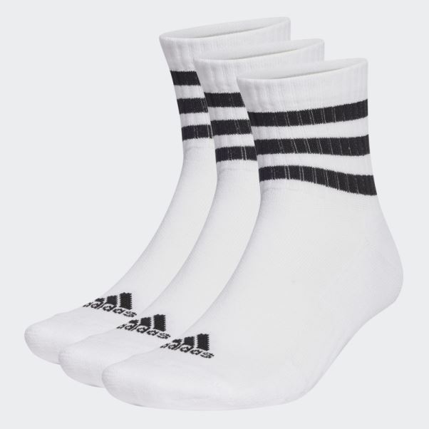 Chaussettes Mi-hautes Adidas 3-stripes Amortissantes Sportswear Blanches 3 Paires