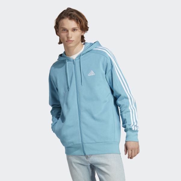 Sweat à Capuche Adidas Essentials French Terry 3-stripes Bleu