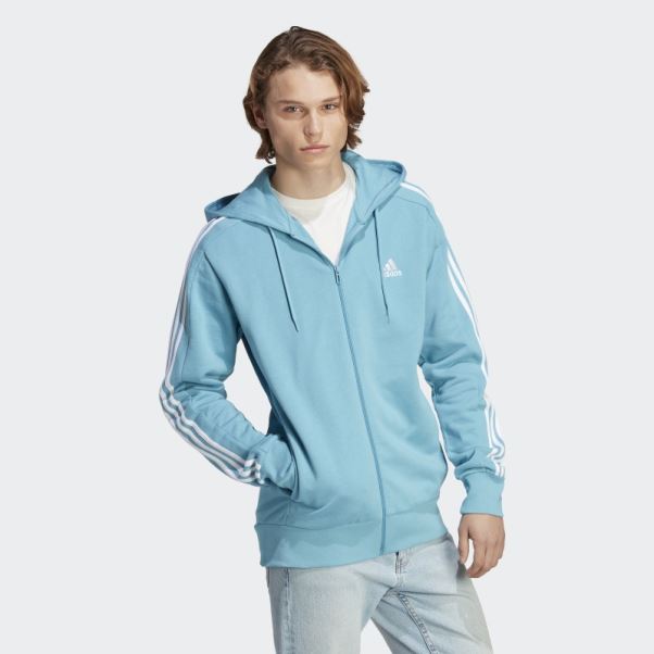 Sweat à Capuche Adidas Essentials French Terry 3-stripes Bleu