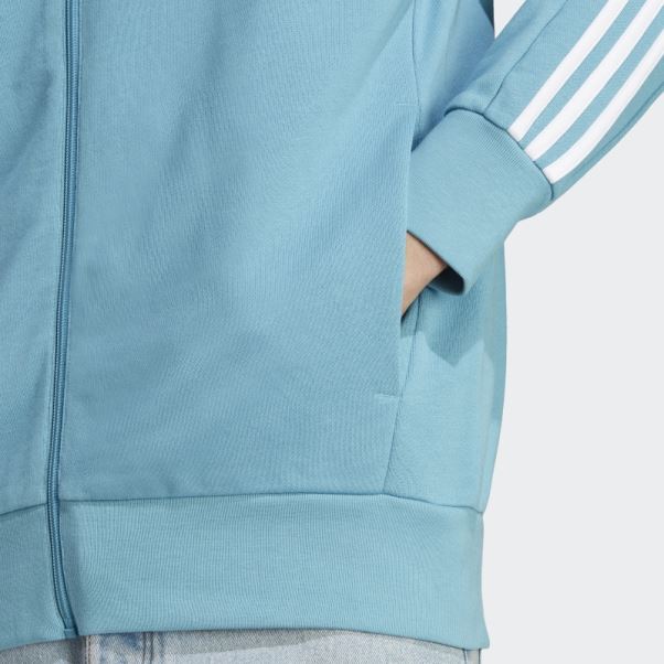Sweat à Capuche Adidas Essentials French Terry 3-stripes Bleu