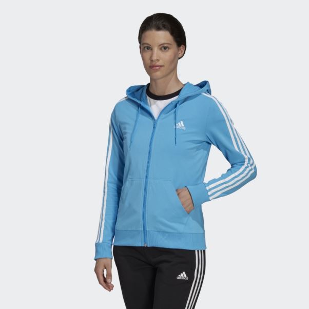 Sweat à Capuche Zippé Bleu Adidas Essentials 3-stripes