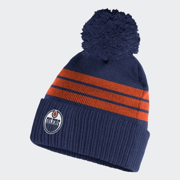 Bonnet à Pompon à Revers Oilers Adidas Bleu