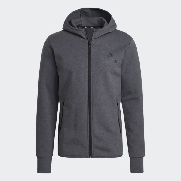 Gris Foncé Chiné Adidas Sweat à Capuche Entièrement Zippé Aeroready Conçu Pour Déplacer Le Mouvement Chaud