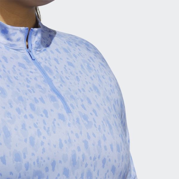 Bleu Polo De Golf Adidas Ultimate365 Imprimé Col Cheminée 1/4 Zip (grande Taille)