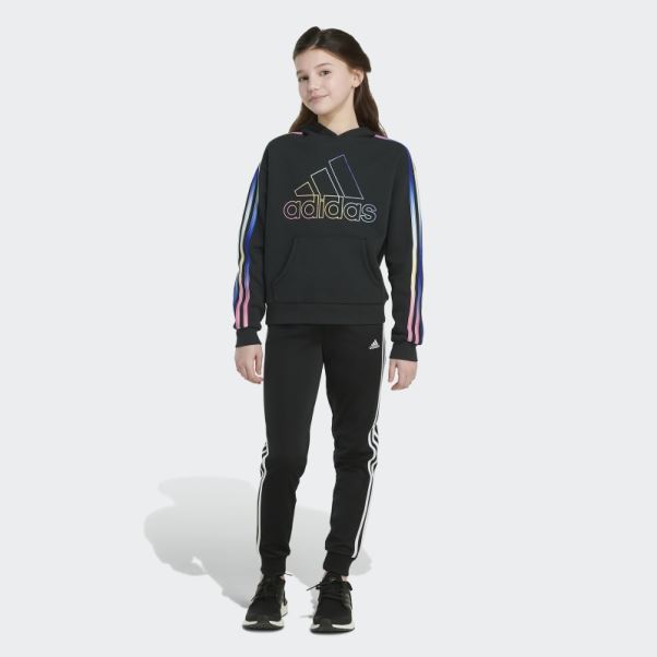 Adidas Sweat à Capuche En Molleton à 3 Bandes Multicolores Noir