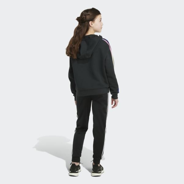 Adidas Sweat à Capuche En Molleton à 3 Bandes Multicolores Noir