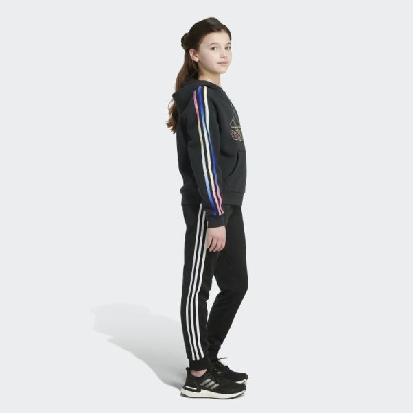 Adidas Sweat à Capuche En Molleton à 3 Bandes Multicolores Noir