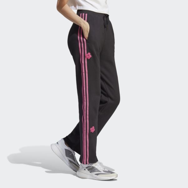 Jogging Taille Haute 3 Bandes Avec Empiècements Fleurs Chenille Noir Adidas