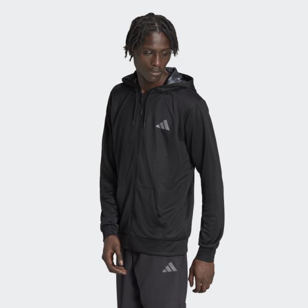 Veste D'entraînement Saisonnière Adidas Train Essentials Noire Entièrement Zippée