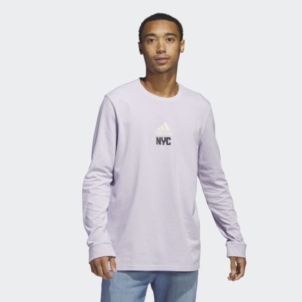 Adidas New York T-shirt Graphique à Manches Longues Aube Argentée