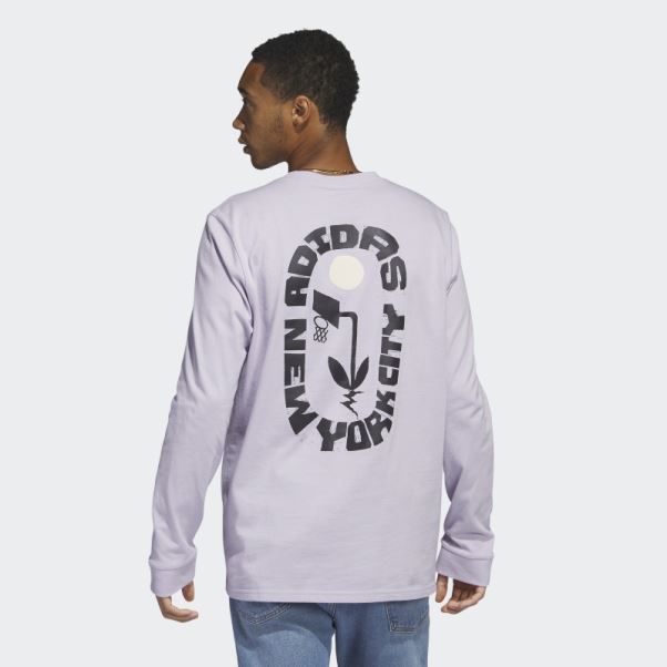 Adidas New York T-shirt Graphique à Manches Longues Aube Argentée