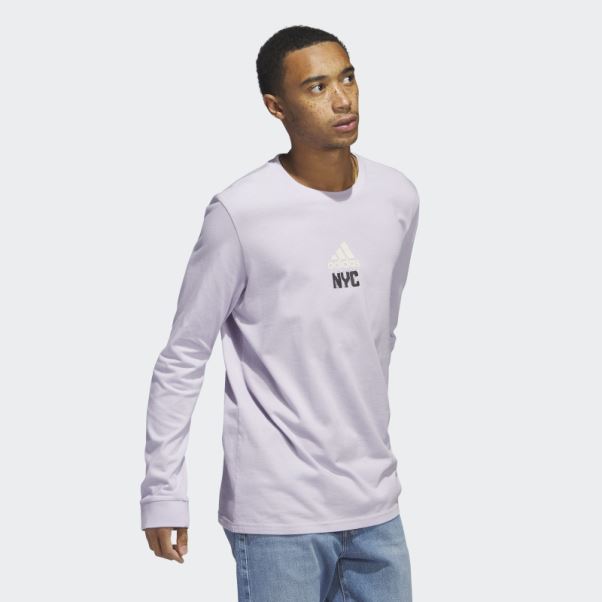 Adidas New York T-shirt Graphique à Manches Longues Aube Argentée