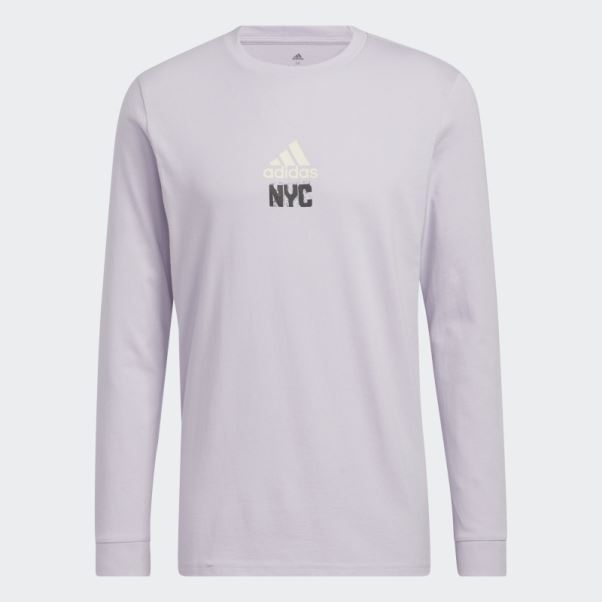 Adidas New York T-shirt Graphique à Manches Longues Aube Argentée