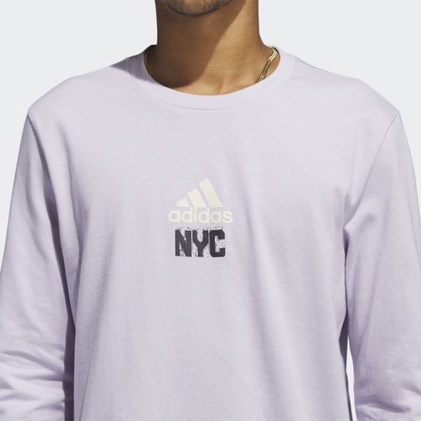 Adidas New York T-shirt Graphique à Manches Longues Aube Argentée