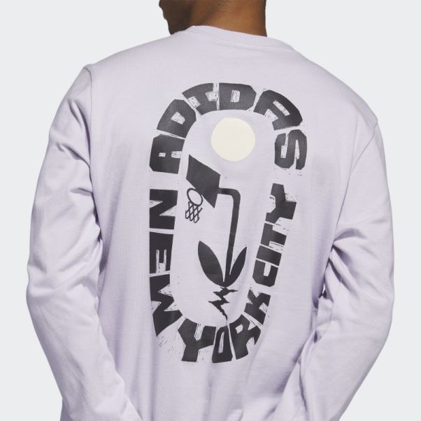 Adidas New York T-shirt Graphique à Manches Longues Aube Argentée