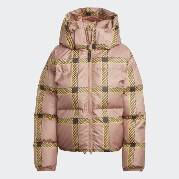 Adidas By Stella Mccartney Veste D'hiver Courte Matelassée Imprimée Camel Hot