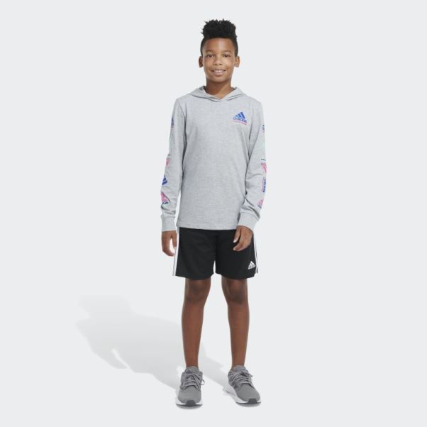 Tee Shirt Adidas Ls Hood Gris Chiné Htr Echo Brand Love