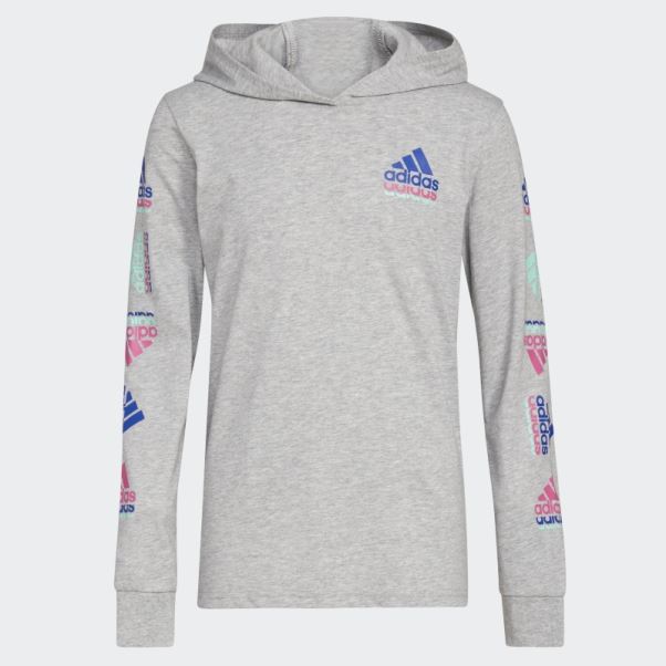 Tee Shirt Adidas Ls Hood Gris Chiné Htr Echo Brand Love