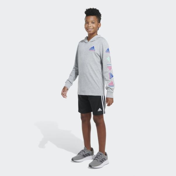 Tee Shirt Adidas Ls Hood Gris Chiné Htr Echo Brand Love