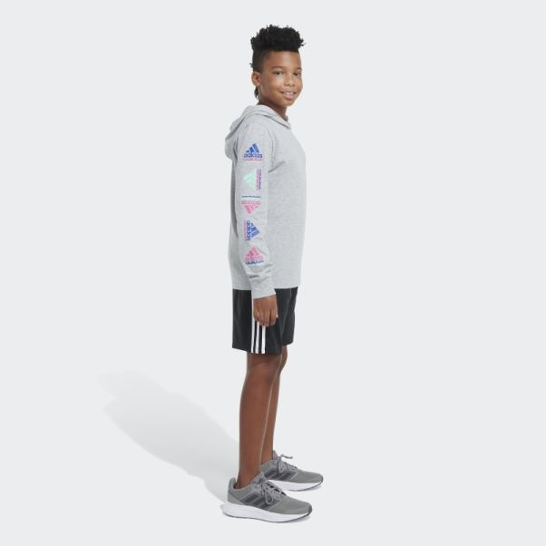 Tee Shirt Adidas Ls Hood Gris Chiné Htr Echo Brand Love