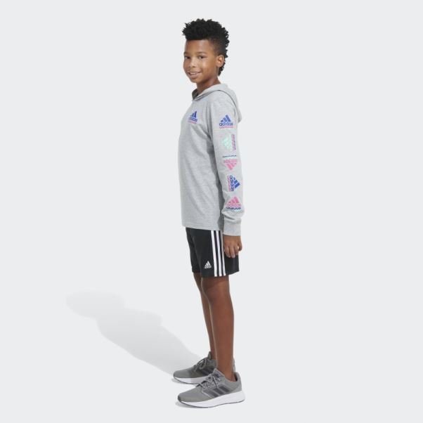 Tee Shirt Adidas Ls Hood Gris Chiné Htr Echo Brand Love