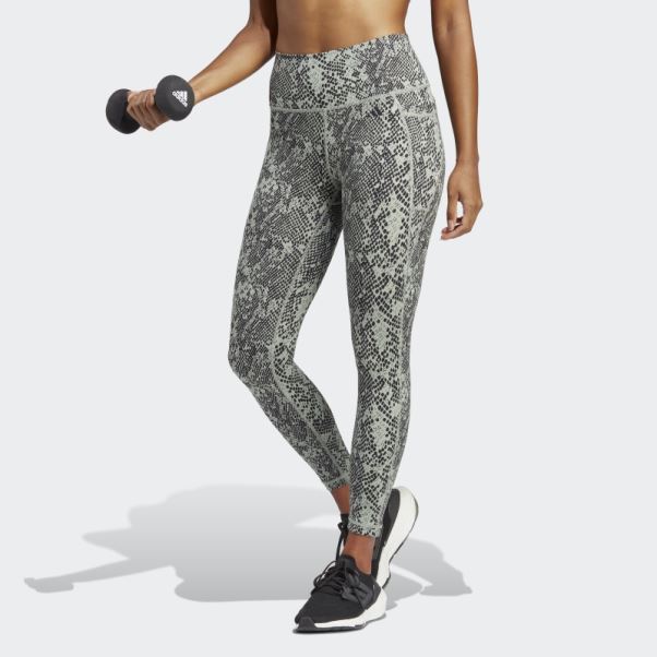 Legging Adidas Optime Stash Pocket Training Animal Print 7/8 Vert Argent