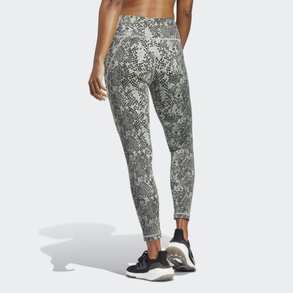 Legging Adidas Optime Stash Pocket Training Animal Print 7/8 Vert Argent