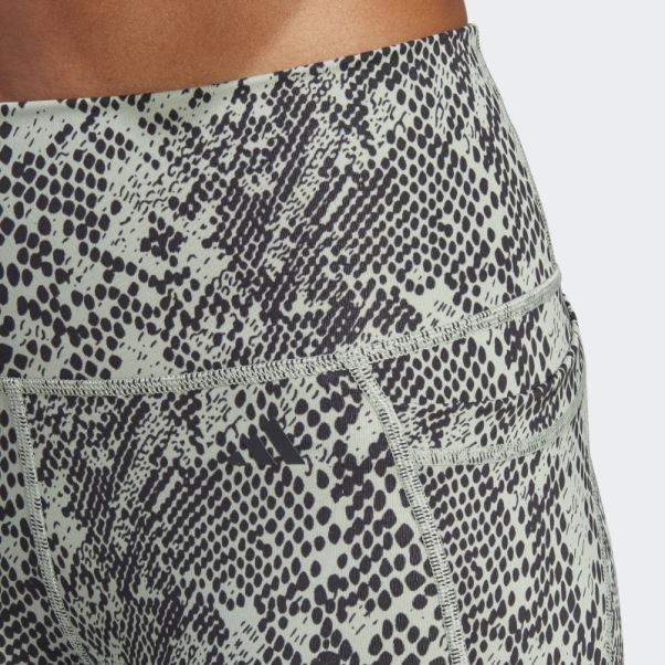 Legging Adidas Optime Stash Pocket Training Animal Print 7/8 Vert Argent