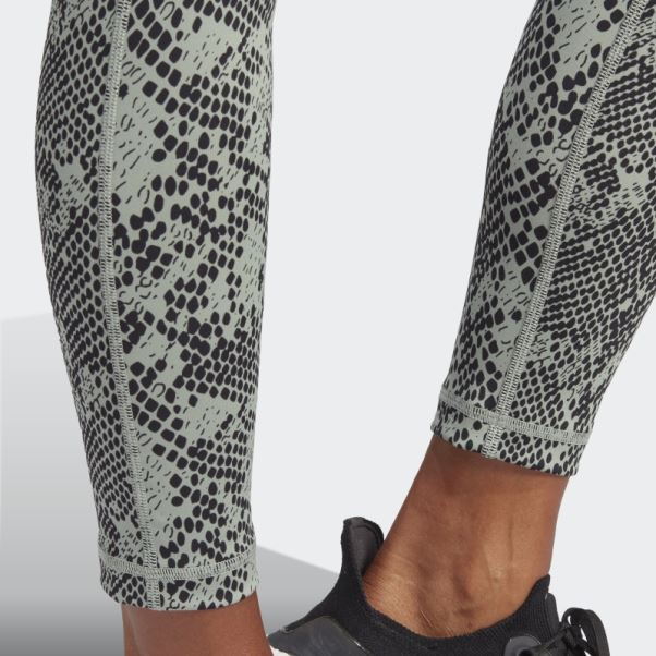 Legging Adidas Optime Stash Pocket Training Animal Print 7/8 Vert Argent