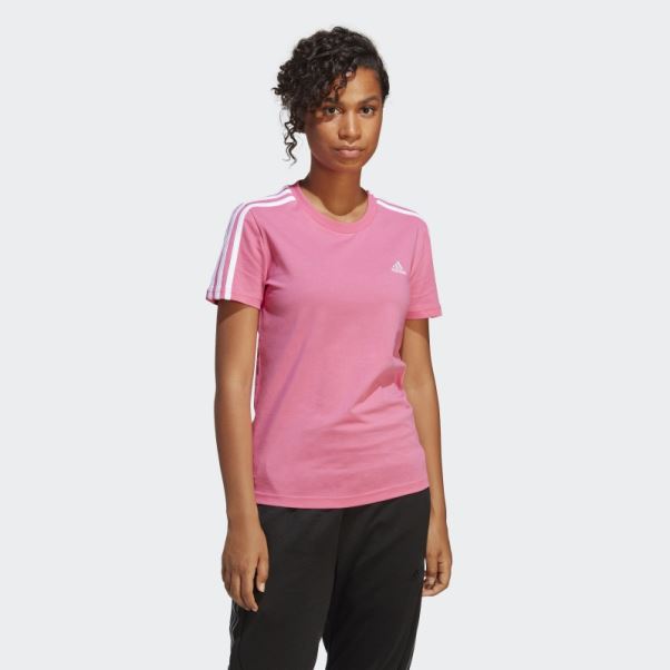 T-shirt Slim à 3 Bandes Essentials Magenta Adidas