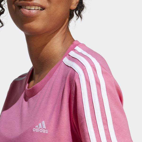 T-shirt Slim à 3 Bandes Essentials Magenta Adidas