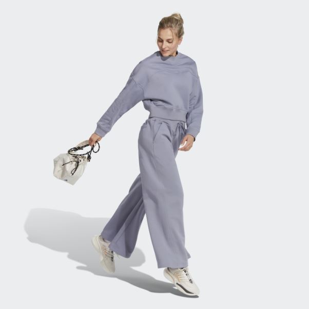 Pantalon Large En Polaire Lounge Argent Violet Adidas