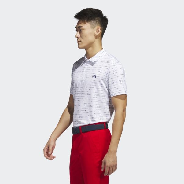 Adidas Polo De Golf Zip Blanc à Rayures