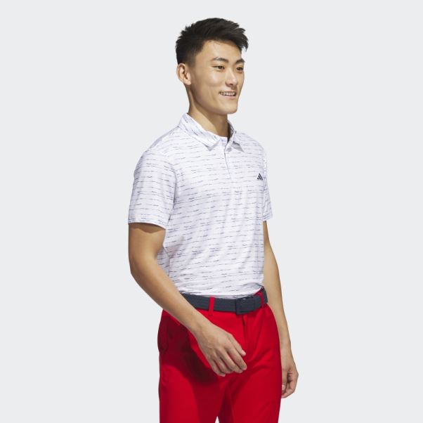 Adidas Polo De Golf Zip Blanc à Rayures
