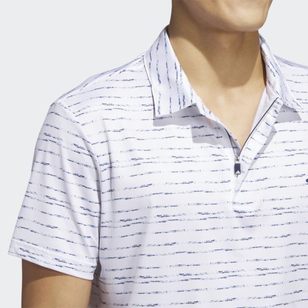 Adidas Polo De Golf Zip Blanc à Rayures
