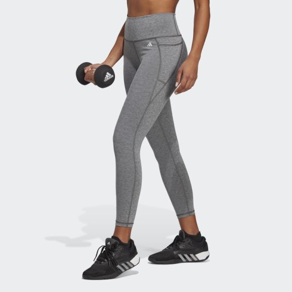 Adidas Optime Stash Pocket Legging Taille Haute 7/8 Gris Foncé Chiné