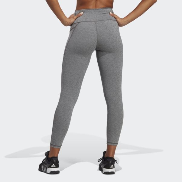 Adidas Optime Stash Pocket Legging Taille Haute 7/8 Gris Foncé Chiné