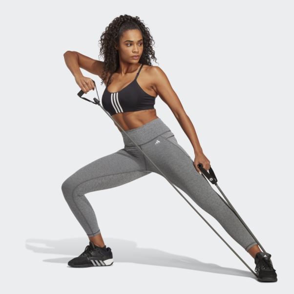 Adidas Optime Stash Pocket Legging Taille Haute 7/8 Gris Foncé Chiné