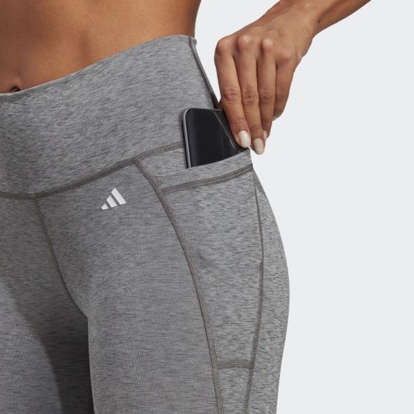 Adidas Optime Stash Pocket Legging Taille Haute 7/8 Gris Foncé Chiné