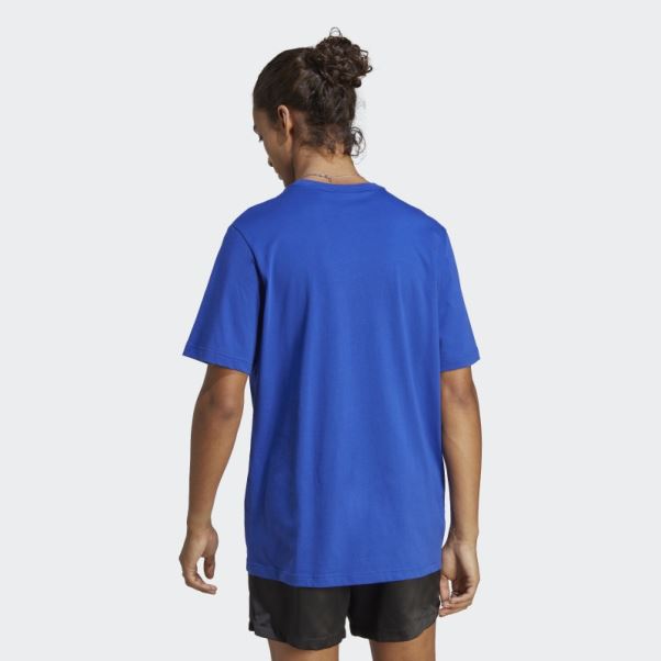 Adidas Essentials Single Jersey Brodé Petit Logo T-shirt Bleu