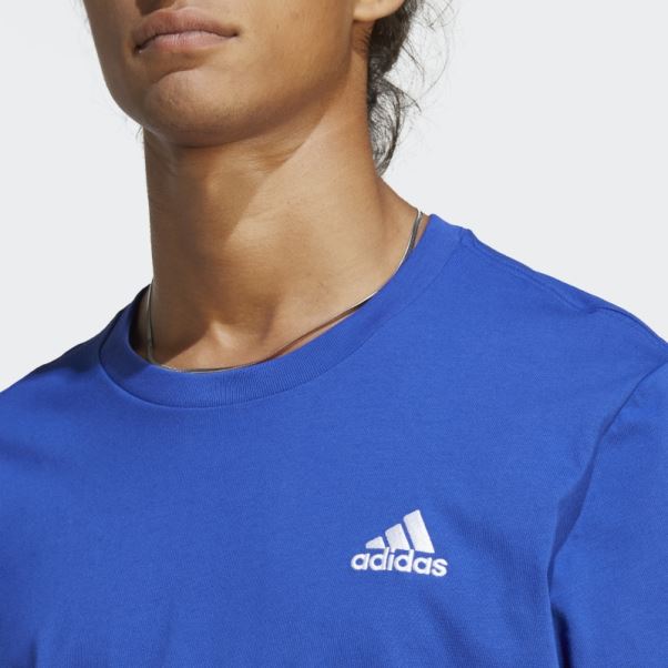 Adidas Essentials Single Jersey Brodé Petit Logo T-shirt Bleu