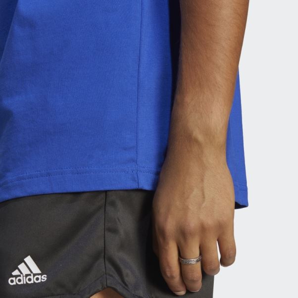 Adidas Essentials Single Jersey Brodé Petit Logo T-shirt Bleu