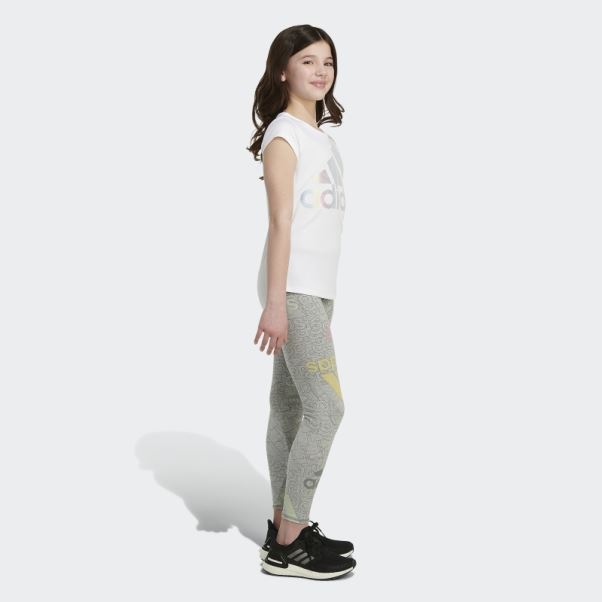 Collants Imprimés Allover Brand Love Adidas Gris Moyen